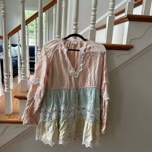 HEMANT & NANDITA tiered dress with lace detailing